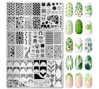 arriettycraft St. Patrick's Day Nail Stamping Plates Kit Shamrock Rainbow Image Stamp Templates Lucky Irish French Tip Nail Art Plates for DIY Print Manicure Salon Design Gift