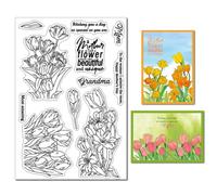 arriettycraft Tulip Flowers Clear Stamp Set - Mother's Day Silicone Stamps, 3 Bouquet Designs with Mother's Day Sentiments for Card Making, Scrapbooking, DIY Crafts, Greeting Cards & Album Decoration