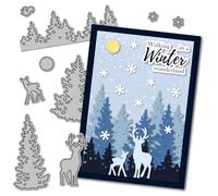 arriettycraft Winter Forest Cutting Dies Set - 9pcs with Deer, Pine Trees Die Cuts Template for Christmas Cards, Shadow Boxes Scrapbooking Paper Crafts Decors