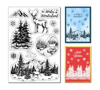 arriettycraft Winter Wonderland Clear Stamps for Decorative Card Making Christmas Deer Woodland Pine Tree Rubber Stamps Journaling and Scrapbooking Paper Crafting DIY