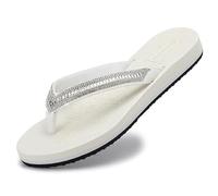 ARRIGO BEELO Flip Flops Women Thong Sandals Sparkly Rhinestone Strap Summer Walking Slides Soft Toe Casual Beach Ladies Flipflops UK Size 4-7(B White,5.5）