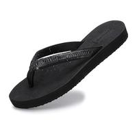 ARRIGO BEELO Flip Flops Women Thong Sandals Sparkly Rhinestone Strap Summer Walking Slides Soft Toe Casual Beach Ladies Flipflops UK Size 4-7(B Black,6）