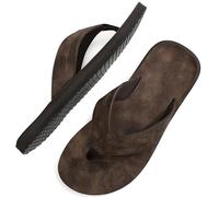 ARRIGO BELLO Flip Flops Mens Sliders Leather Thong Sandals Non-Slip Summer Slippers Durable Flipflop UK Size 7-11(9.5 UK, HP05090604 Brown, Size 9.5)