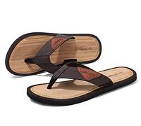 ARRIGO BELLO Flip Flops Mens Sliders Leather Thong Sandals Non-Slip Summer Slippers Durable Flipflop UK Size 7-11(11 UK, C DKBrown, Size 11)