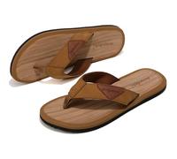 ARRIGO BELLO Flip Flops Mens Sliders Leather Thong Sandals Non-Slip Summer Slippers Durable Flipflop UK Size 7-11(10.5 UK, C Brown, Size 10.5)