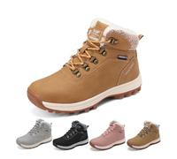 ARRIGO BELLO Walking Boots Womens Snow Winter Warm Ankle Fully Fur Lined Anti-Slip Hiking Trekking Camping Outdoor Work Boot (B Khaki, UK Size 6)