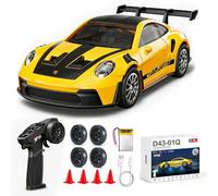 ARRIS 1/43 Scale RC Drift Car, Mini 911 RC Model Car 2.4GHz 4WD RC Alloy Vehicles with Gyro for LED Lights for Adults Hobby Toys (Yellow)