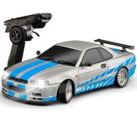 ARRIS LD1899 1:18 Scale RC Drift Car, GTR R34 2.4GHz RWD Mini Model Vehicle with Gyro, Alloy Body Shell Racing Cars for Adults Toys (Silver)