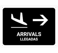 Arrivals With Right Arrow Black Bilingual Spanish Warning Metal Sign Tin Signs Aluminum Plaque for Outdoors Use Yard Farm Fence Home Wall Decor 8x12 inch