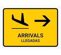 Arrivals With Right Arrow Yellow Bilingual Spanish Warning Metal Sign Tin Signs Aluminum Plaque for Outdoors Use Yard Farm Fence Home Wall Decor 8x12 inch