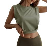 ARRIVE GUIDE Crop Top Athletic Shirts for Women Cute Sleeveless Yoga Tops Running Gym Cotton Cropped Workout Clothes, Army Green, M
