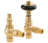 Arroll Wooden Head 15mm Thermostatic Radiator Valve & Lockshield Antique Brass