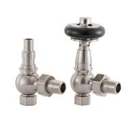 Arroll Wooden Head 15mm Thermostatic Radiator Valve & Lockshield Brushed Nickel