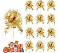 ARROMI 12 PCS Gold Bows for Gift Wrapping, Bows for Gift Wrapping, Golden Ribbon Pull Bows Gift Wrap Bows for Gift Wrapping Baskets Wedding,Valentine's,Birthday Gift,Christmas