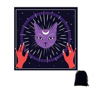 ARROMI 2 PCS Altar Cloth Set, Tarot Cloth, 49x49cm Purple Cat Pattern Divination Tablecloth, Witchcraft Supplies for Tarot Reading, Meditation, Spiritual Rituals, Wiccan Decorr(Include A Black Bag)