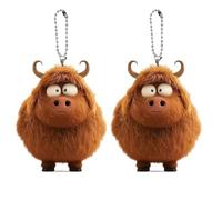 ARROMI 2 PCS Highland Cow Keyring, Highland Cow Gifts, Soft Plush Keychain, Cute Yak Keyring for Kids, Emotional Support for Women, Birthday Christmas (2D Keyrings)