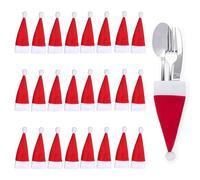 ARROMI 24 PCS Christmas Cutlery Holders, Festive Santa Hat Silverware Holders for Holiday Table Setting, Christmas Dinner Party Decorations, Wine Bottle Covers, DIY Xmas Tree Ornaments