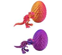 ARROMI 2PCS Dinosaur Egg, 3D Printed Dinosaur, T-Rex Skeleton Model in Egg, 2 Pack (Laser Purple, Laser Red), Dino Figure for Adults, Dinosaurs for Education and Stress Relief, Home Office Decor