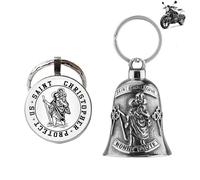 ARROMI 2PCS St Christopher Keyring, St Christopher for Car, Guardian Bell for Motorbikes, Guardian Bell, Personalised Keyring, St Christopher Necklace for Men, Women, Travel Safe, Good Luck