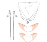 ARROMI 4Pcs Elf Ears Adult, Fantasy Elf Ear Cuffs with Butterfly Fringe Earrings Long Short Pointed, Elven Costume Accessories for Cosplay, Renaissance Fair, Halloween Party