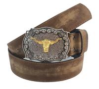 ARROMI Cowboy Belt with Buckle - Men's Leather Belt for Jeans - Dark Brown