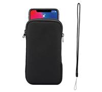 ARROMI Phone Pouch With Neck Strap, Mobile Sleeve Case With Zipper, Universal Shock Sock, Neoprene Bag With Neck Lanyards (Black)