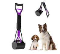 ARROMI Pooper Scooper, Pooper Scooper Long Handle, Portable Pet Pooper Scooper for Dogs and Cats, Foldable Dog Poop Scooper for Grass with Long Handle, Dog Poop Waste Pick Up Rake (Purple)
