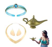 ARROMI Princess Jasmine Costume Set for Women, 4-Piece Accessories Including Headband, Necklace, Earrings and Genie Lamp, Perfect for Halloween, Cosplay and Themed Parties
