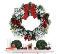 Arroopu Artificial Christmas Wreath,Festive Wreath with Bow Berries Bells - Realistic Seasonal Artificial Garland for Indoor Outdoor Home Enhance Fireplace Wall Mantle Front Door Window Porch Hotel