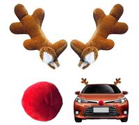 Arroopu Car Reindeer Antlers & Nose Cotton - Auto Holiday Accessories - Decor Festive Cute Ornament for Party Vehicle Automotive Activities Auto Festival Road Trip Truck
