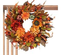 Arroopu Fall Wreath,16.5 Inch Artificial Harvest - Outdoor Fall Wreaths - for Festival Halloween Holiday Party Door Wall Window Decor