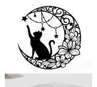 Arrovarp Metal Cat Moon Wall Decor, 11.8" Black Metal Wall Art | Metal Black Cat And Moon Wall Art | Cat Choosing Stars On The Moon Round Wall Decor Silhouette Art