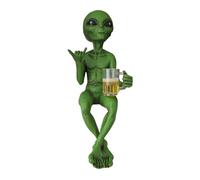 Arrovarp Resin Alien Statue, 15cm Funny Resin Alien Artwork, Beer Drinking Aliens Statue, Cool Stuff With Ancient Aliens Desktop Ornament For Adults, Desk, Bedroom, Garden, Outdoor Shelf