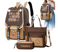 Arrovarp School Backpacks for Girls - Cute Junior High School Capybara Bookbag - Lightweight Children Bookbag with Messenger Bag and A Pencil Case for Teens Child Boys Kids