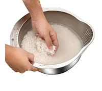 Arrovarp Strainer for washing rice, stainless steel rice washing bowl, rice washing bowl, stainless steel vegetable strainer, rice washer strainer bowl for fruit strainer for washing rice and