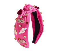 Arrovarp Valentine's Day Headband - Heart Rhinestone Wide Jeweled Knotted Hairband - Crystal Beaded Top Knot Jeweled Wide Hairband for Valentine's Day