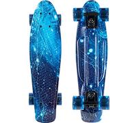 Arrow Board - KMX Classic Skateboard for Boys, Girls, Kids, Students, Complete Mini Cruiser Skateboard for Beginners and Advanced Skaters Penny Board(22 inch Blue Galaxy)