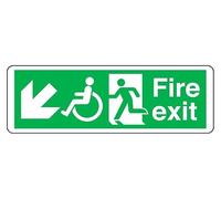 Arrow buttom left Fire exit - safety sign - 1.2mm Rigid plastic for indoor/outdoor usage (600mm x 200mm) Viewing Distance within 14m.