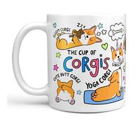 Arrow Gift Co Cute Corgi Coffee Mug, Cartoon Dog Design, White Ceramic Cup with Sleepy and Yoga Corgi Illustrations