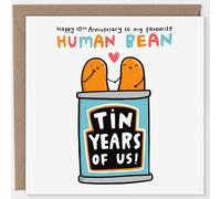 Arrow Gift Co - Funny 10th Anniversary Card - Tin Anniversary - My Favourite Human Bean Wedding Anniversary Card with Kraft Envelope