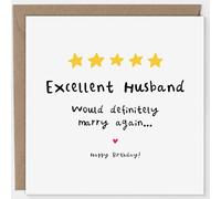 Arrow Gift Co - Funny Excellent Husband Birthday Card - Birthday Card for Husband, For Him, From Wife, Funny Star Rating - Would Marry Again