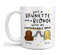 Arrow Gift Co Personalised Brunette and Blonde Mug - Best Friend - Gifts for Women - Custom Names - Funny Friendship Coffee Cup - Birthday, Christmas, Galentine’s Day Present