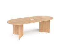 Arrow head leg radial end boardroom table 2400mm x 1000mm with central cutout 272mm x 132mm - beech