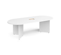 Arrow head leg radial end boardroom table 2400mm x 1000mm with central cutout 272mm x 132mm - white