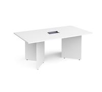 Arrow head leg rectangular boardroom table 1800mm x 1000mm in white with central cutout and Aero power module