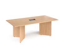 Arrow head leg rectangular boardroom table 2000mm x 1000mm in beech with central cutout and Aero power module