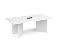 Arrow head leg rectangular boardroom table 2000mm x 1000mm in white with central cutout and Aero power module