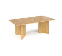 Arrow head leg rectangular boardroom table 2000mm x 1000mm with central cutout 272mm x 132mm - oak (Made-to-order 4 - 6 week lead time)
