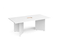 Arrow head leg rectangular boardroom table 2000mm x 1000mm with central cutout 272mm x 132mm - white