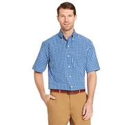 Arrow Men's Big and Tall Hamilton Poplins Short Sleeve Button Down Plaid Shirt, Blue Azalia, XXL